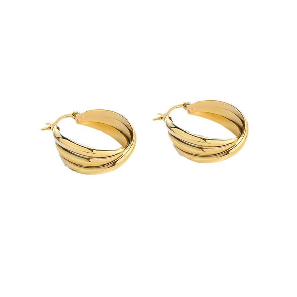 Wholesale Titanium Steel Geometric Threering Threecolor Earrings With Electroplating