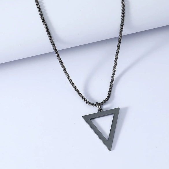 Wholesale Titanium Steel Geometric Triangle Pendant Necklace With Electroplating For Men