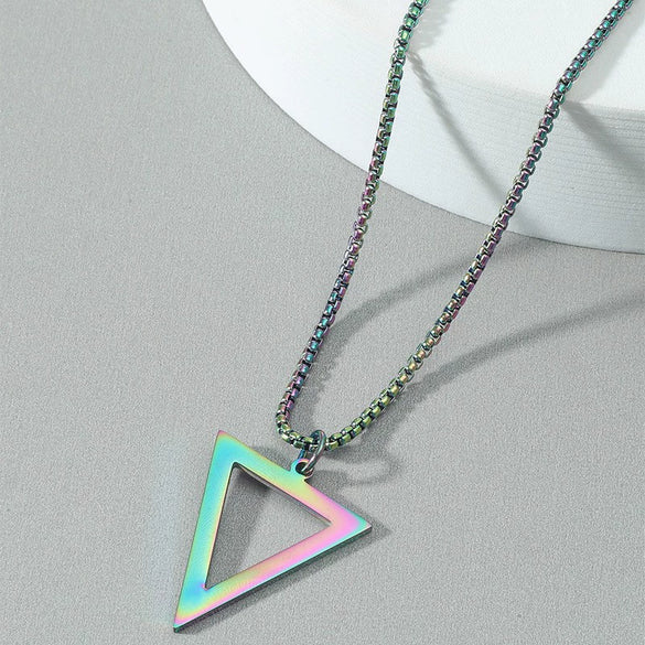 Wholesale Titanium Steel Geometric Triangle Pendant Necklace With Electroplating For Men