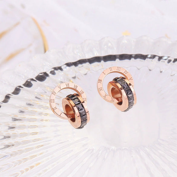 Wholesale Titanium Steel Geometric Tworing Women's Earrings