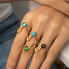 Wholesale Titanium Steel Geometric U Shape Niche Style Ring With 18K Gold Inlaid Natural Stone
