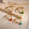 Wholesale Titanium Steel Geometric U Shape Niche Style Ring With 18K Gold Inlaid Natural Stone