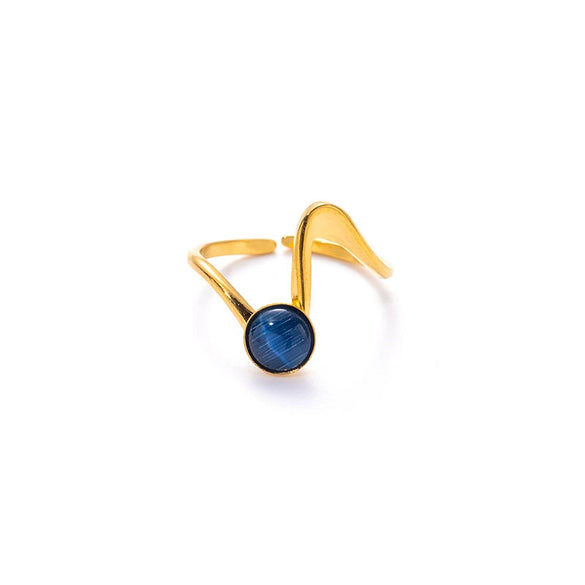 Wholesale Titanium Steel Geometric U Shape Niche Style Ring With 18K Gold Inlaid Natural Stone