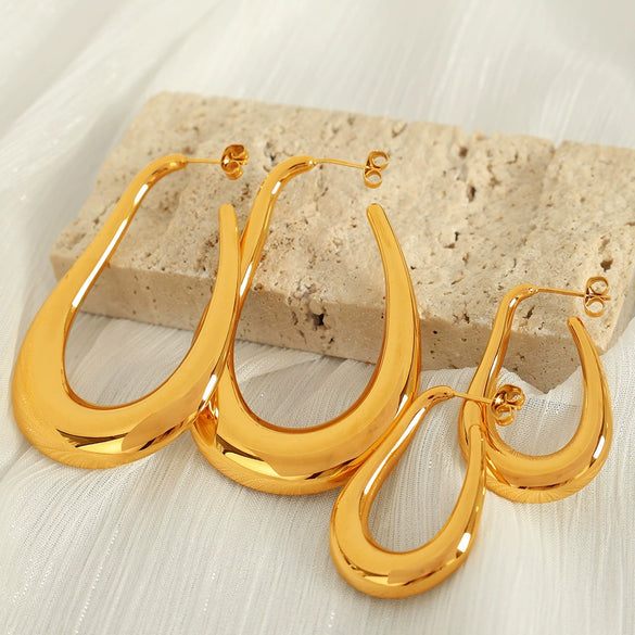 Wholesale 316L Stainless Steel Geometric U Shaped Exaggerated Hollow Earrings For Women With Electroplating Treatment