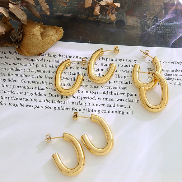 Wholesale Titanium Steel Geometric Ushaped Retro Modern Exaggerated Fadefree Electroplated Women's Earrings