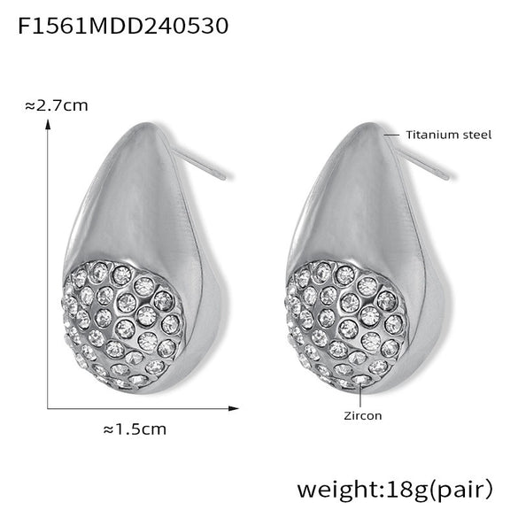 Wholesale 316L Stainless Steel Geometric Water Drop Shape Diamond Design Gold Plated Women's Earrings