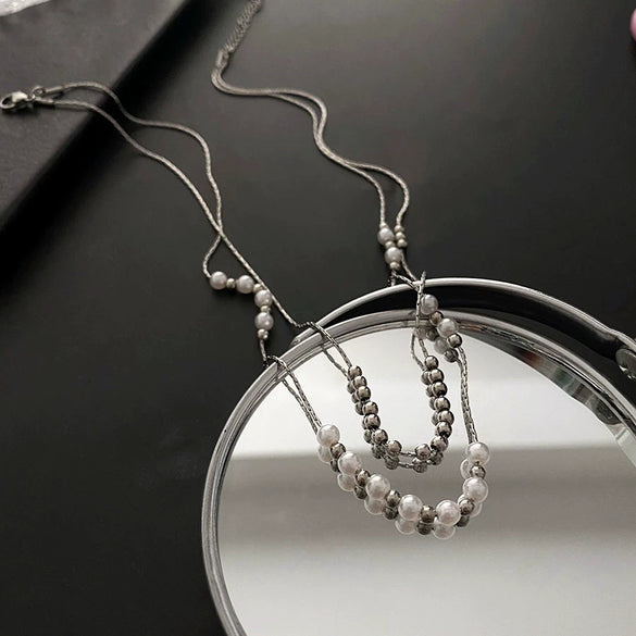 Wholesale Titanium Steel Geometric Women's Double Layer Stacked Clavicle Necklace With Electroplating Design