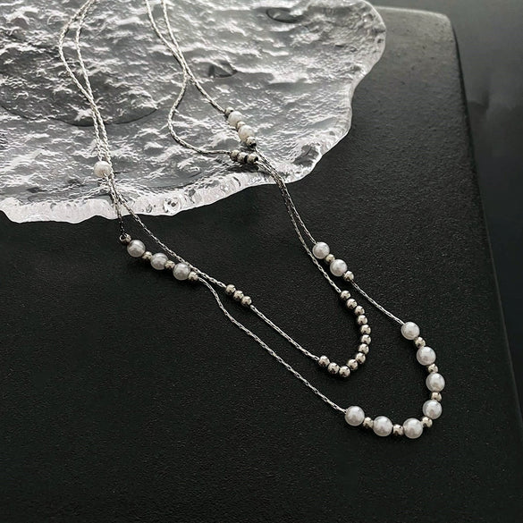 Wholesale Titanium Steel Geometric Women's Double Layer Stacked Clavicle Necklace With Electroplating Design