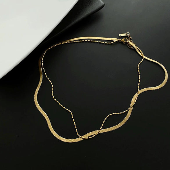 Wholesale Titanium Steel Geometric Women's Double Layer Stacked Clavicle Necklace With Electroplating Design