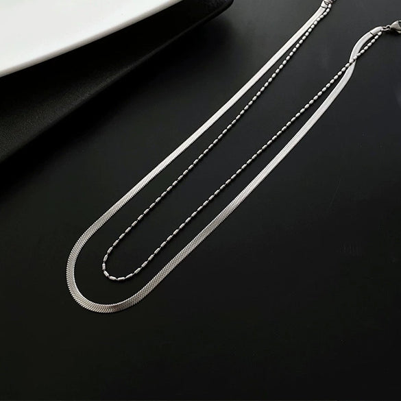 Wholesale Titanium Steel Geometric Women's Double Layer Stacked Clavicle Necklace With Electroplating Design