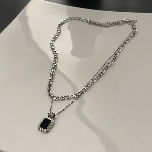 Wholesale Titanium Steel Geometric Women's Double Layer Stacked Clavicle Necklace With Electroplating Design