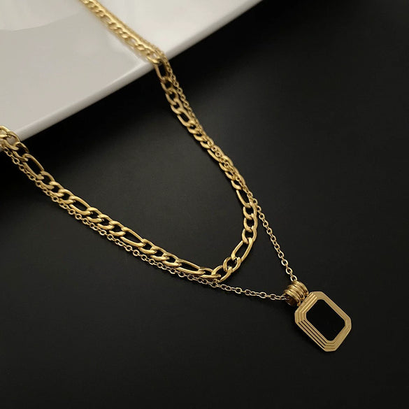 Wholesale Titanium Steel Geometric Women's Double Layer Stacked Clavicle Necklace With Electroplating Design