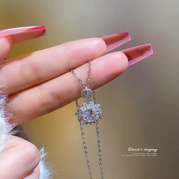 Wholesale Titanium Steel Geometric Zircon Pendant Necklace With Cartoon Style And Electroplating Process