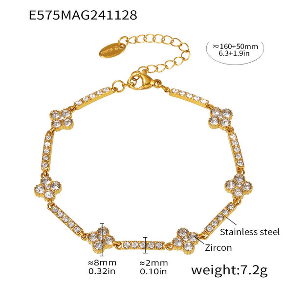 Wholesale 316L Stainless Steel Gimmel Fourleaf Flower Handmade Zircon Bracelet With Geometric Pattern Pvd Plated Real Gold Colorfree Unisex Jewelry