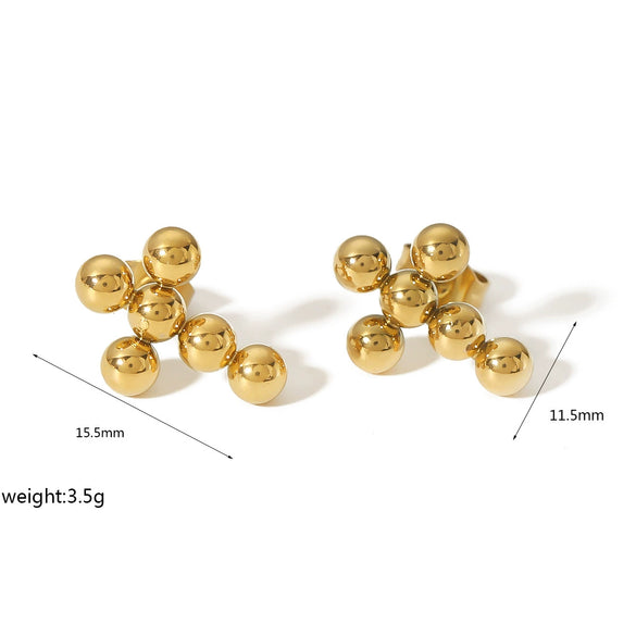 Wholesale Titanium Steel Gold Beads Geometric Shape Electroplated Women's Ear Stud Earrings