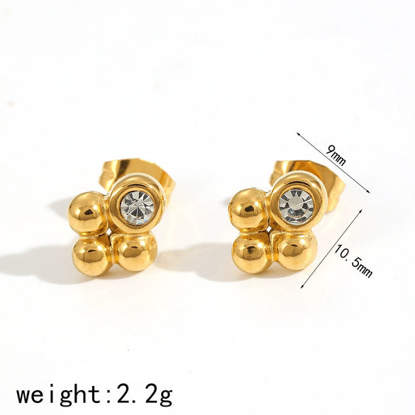 Wholesale Titanium Steel Gold Beads Geometric Shape Electroplated Women's Ear Stud Earrings