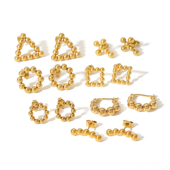 Wholesale Titanium Steel Gold Beads Geometric Shape Electroplated Women's Ear Stud Earrings