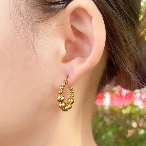 Wholesale Titanium Steel Gold Beads Geometric Shape Electroplated Women's Ear Stud Earrings