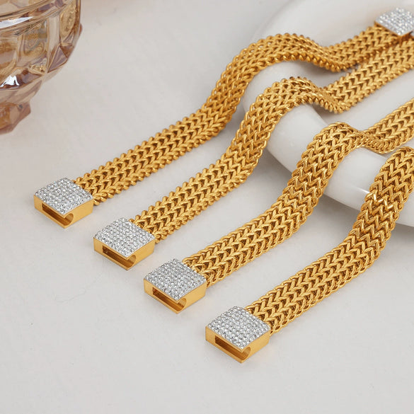 Wholesale 316L Stainless Steel Gold Plated Geometric Diamond Watch Chain Jewelry Unisex