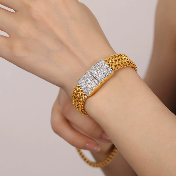 Wholesale 316L Stainless Steel Gold Plated Geometric Diamond Watch Chain Jewelry Unisex
