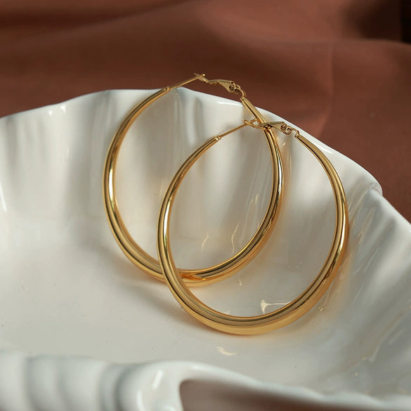 Wholesale 316L Stainless Steel Gold Plated Geometric Hollow Big Circle Earrings For Women
