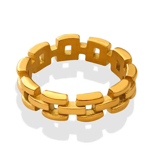 Wholesale 316L Stainless Steel Gold Plated Geometric Hollow Ring For Unisex Electroplated Style
