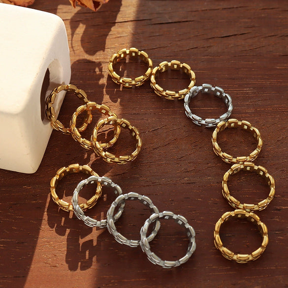 Wholesale 316L Stainless Steel Gold Plated Geometric Hollow Ring For Unisex Electroplated Style