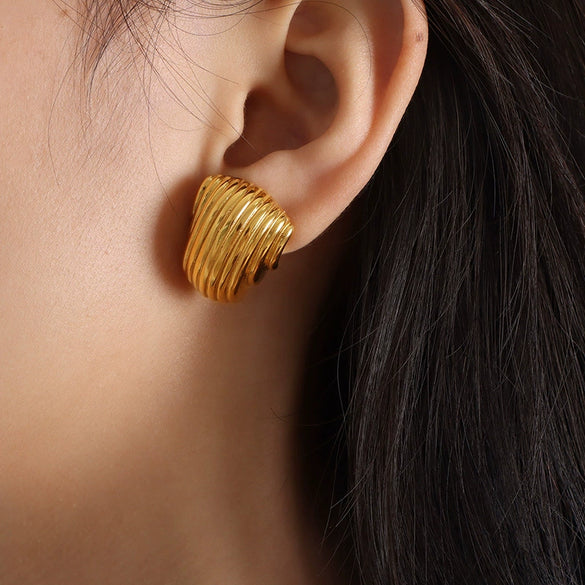 Wholesale 316L Stainless Steel Gold Plated Geometric Irregular Vertical Stripe Pattern Earrings Niche Design