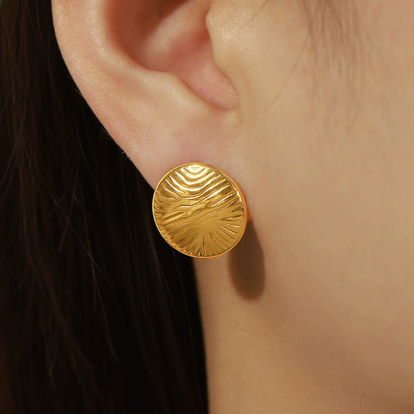 Wholesale 316L Stainless Steel Gold Plated Geometric Round Water Ripple Earrings For Women
