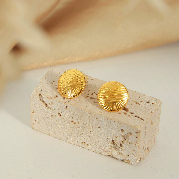Wholesale 316L Stainless Steel Gold Plated Geometric Round Water Ripple Earrings For Women