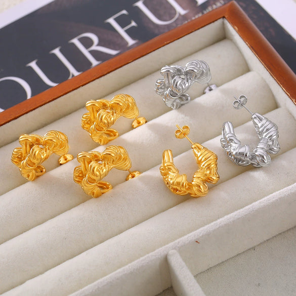 Wholesale 316L Stainless Steel Gold Plated Geometric U Shaped Twist Winding Earrings