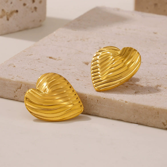 Wholesale Titanium Steel Gold Plated Geometric Vertical Stripe Love Shape Earrings For Women