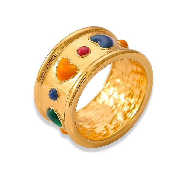 Wholesale 316L Stainless Steel Gold Plated Geometric Wide Face Ring For Women Jewelry