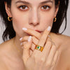 Wholesale Titanium Steel Gold Plated Geometric Wide Face Ring For Women Light Luxury Style Electroplating