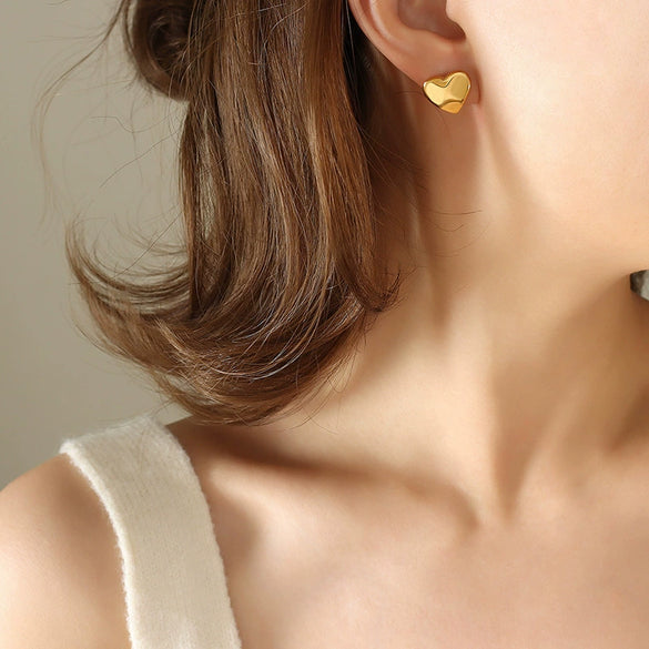 Wholesale Titanium Steel Gold Plated Heart Shaped Earrings With Love Diamond For Women Niche Design