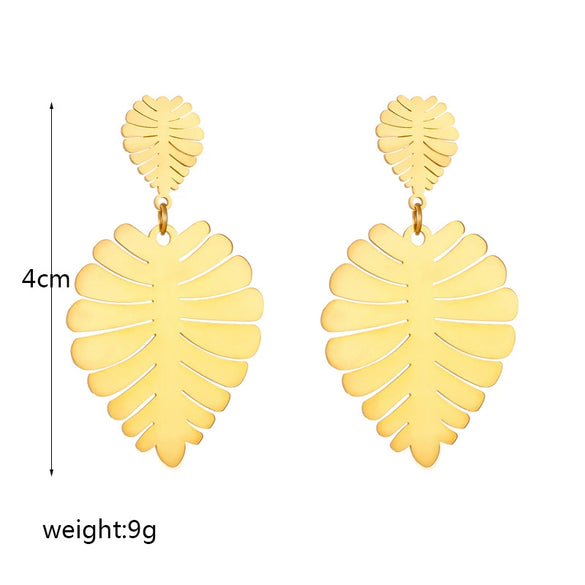 Wholesale Titanium Steel Gold Plated Leaves Retro Earrings For Women Fashion Exaggerated Style