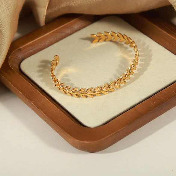 Wholesale 316L Stainless Steel Gold Plated Wheat Ear Shape Open Bracelet Jewelry With Niche Design And Plant Flower Style