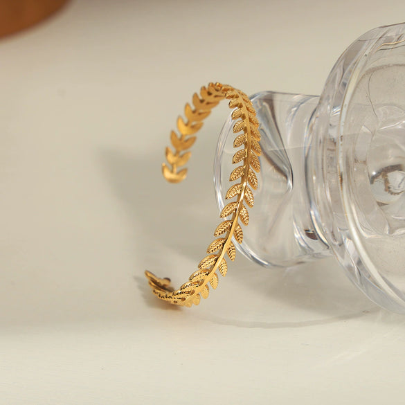 Wholesale 316L Stainless Steel Gold Plated Wheat Ear Shape Open Bracelet Jewelry With Niche Design And Plant Flower Style