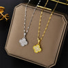 Wholesale Titanium Steel Golden Clover Necklace With Mixed Gem Inlay And Twisted Chain For Women