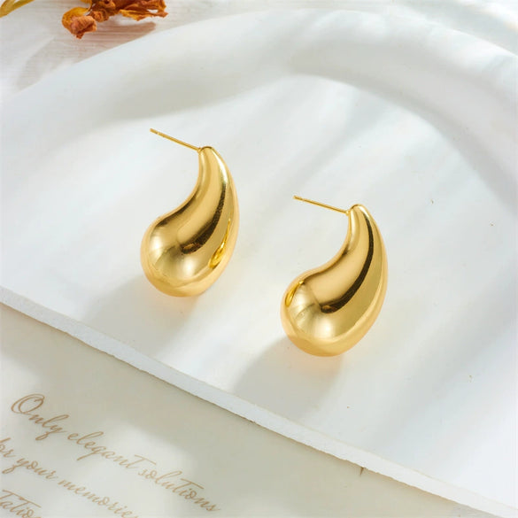 Wholesale Titanium Steel Golden Water Drop Earrings With Geometric Pattern Niche Design Electroplating Treatment For Women