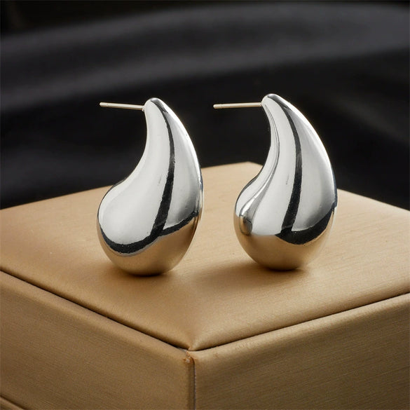 Wholesale Titanium Steel Golden Water Drop Earrings With Geometric Pattern Niche Design Electroplating Treatment For Women