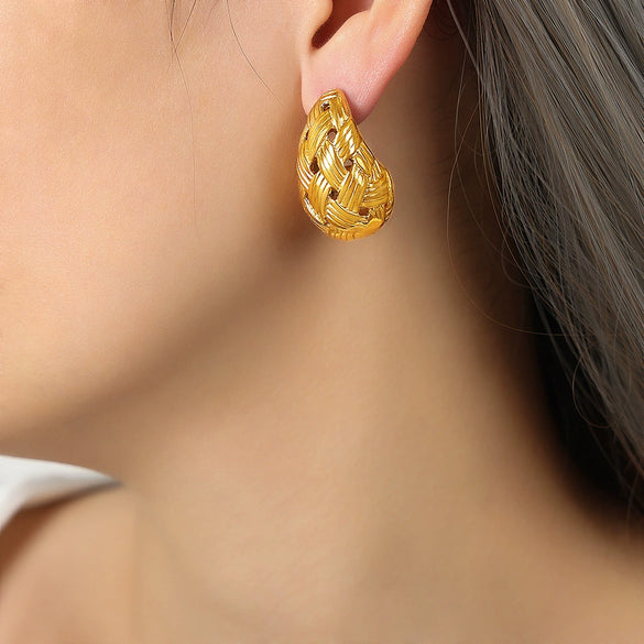 Wholesale 316L Stainless Steel Goldplated Dropshaped Hollow Stud Earrings Fashion Design Jewelry Unisex