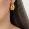 Wholesale 316L Stainless Steel Goldplated Dropshaped Hollow Stud Earrings Fashion Design Jewelry Unisex