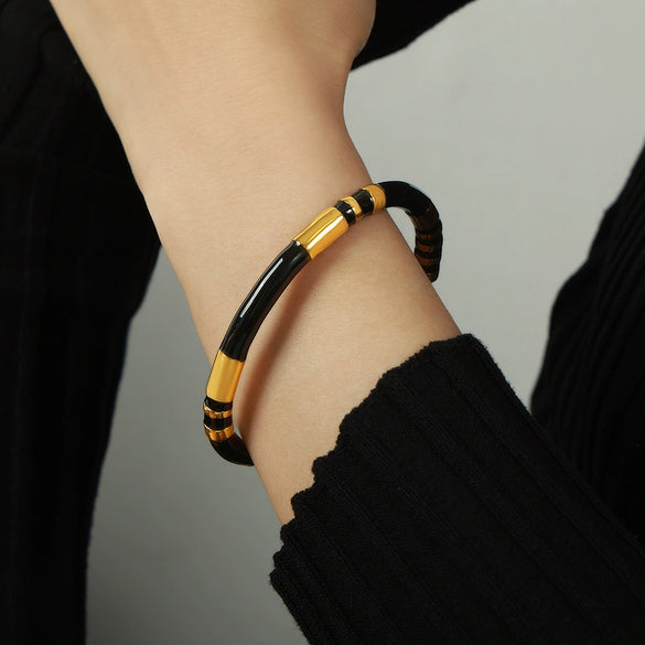 Wholesale 316L Stainless Steel Goldplated Enamel Glaze Open Bracelet Jewelry Retro Geometric Dripping Oil Style