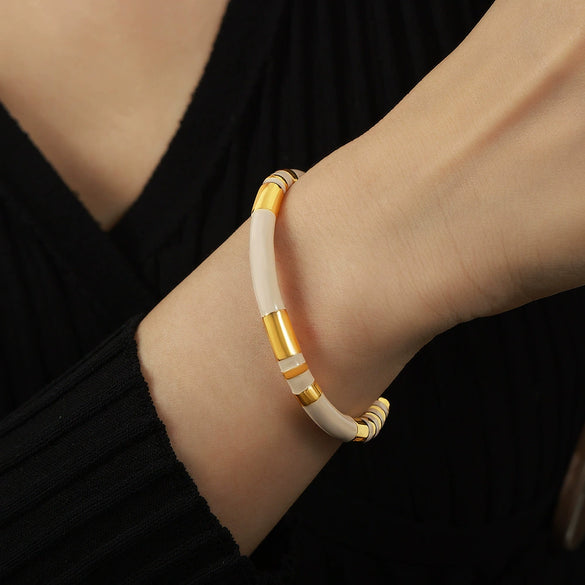Wholesale 316L Stainless Steel Goldplated Enamel Glaze Open Bracelet Jewelry Retro Geometric Dripping Oil Style