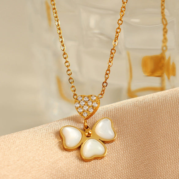 Wholesale 316L Stainless Steel Goldplated Fashion Love Fourleaf Clover Pendant Necklace For Women