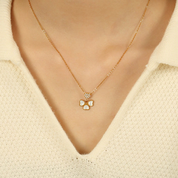 Wholesale 316L Stainless Steel Goldplated Fashion Love Fourleaf Clover Pendant Necklace For Women