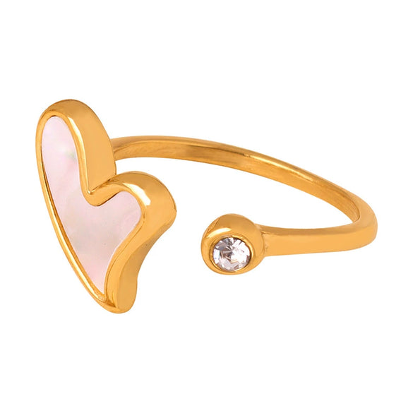 Wholesale 316L Stainless Steel Goldplated Geometric Inlaid Zircon And Shellfish Simple Unisex Ring