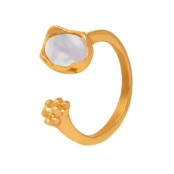 Wholesale 316L Stainless Steel Goldplated Geometric Inlaid Zircon And Shellfish Simple Unisex Ring