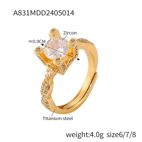 Wholesale 316L Stainless Steel Goldplated Geometric Inlaid Zircon Ring